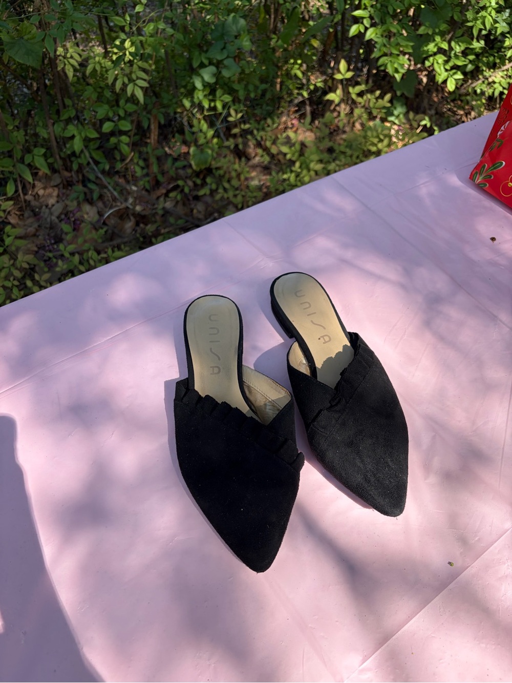 Unisa Black Suede Pointed Slip-On Mules